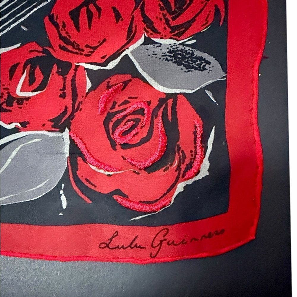 Lulu Guinness Silk Chiffon Scarf London Conture Themed Black Red Sheer 33x33" - Picture 5 of 15
